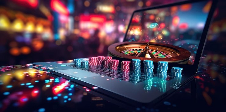 Ilustrasi simbol keamanan data digital dengan latar neon magenta gelap