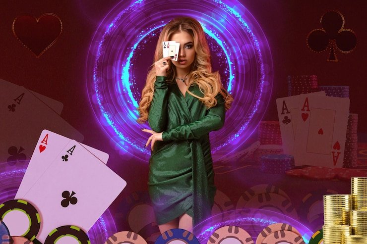 Ilustrasi komunitas pendukung responsible gaming dengan latar warna neon magenta